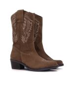 Bottes CA-1364 brodées marron clair - Talon 5 cm
