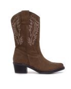 Bottes CA-1364 brodées marron clair - Talon 5 cm