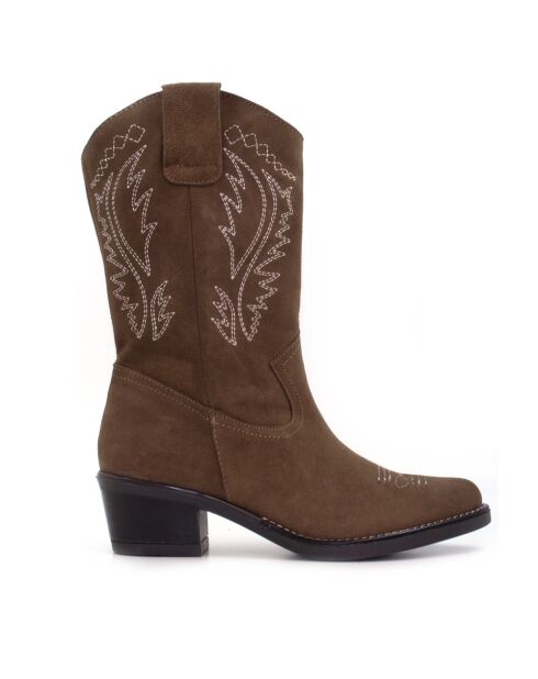 Bottes CA-1364 brodées marron clair - Talon 5 cm