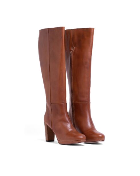 Bottes F-4308 en cuir sauvage brun clair - Talon 8 cm