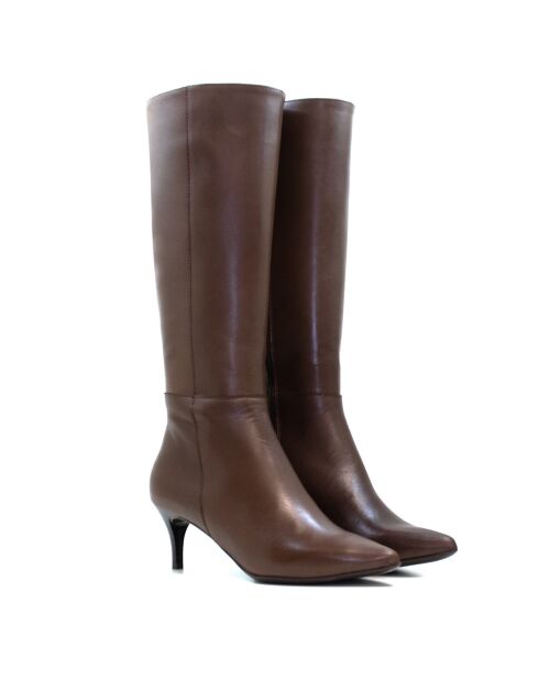 Bottes CA-2254 en cuir krust marron - Talon 5.5 cm