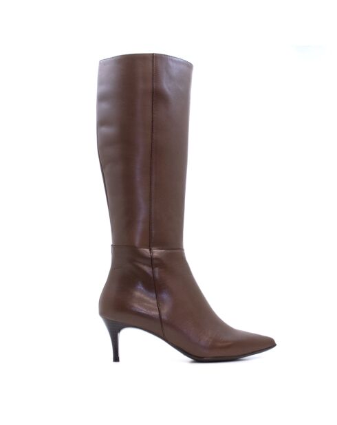 Bottes CA-2254 en cuir krust marron - Talon 5.5 cm