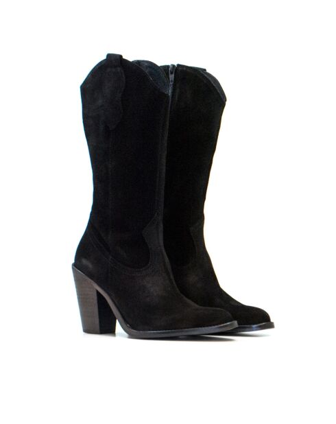 CA-2031 schwarze Wildlederstiefel - 8,5 cm Absatz