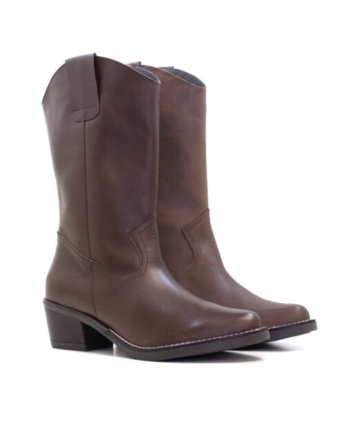 Bottes CA-1364r en cuir krust marron - Talon 5 cm