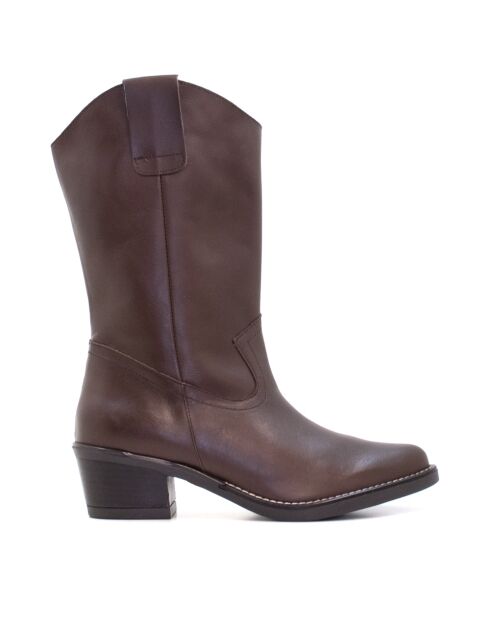Bottes CA-1364r en cuir krust marron - Talon 5 cm
