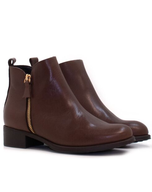Botas CA-2091 de piel krust marrón oscuro - tacón de 6 cm