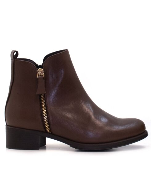 Botas CA-2091 de piel krust marrón oscuro - tacón de 6 cm