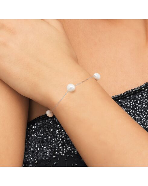 Natuurlijke witte zoetwatergekweekte parel en zilveren armband