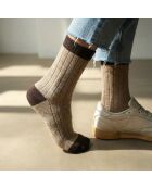 Calzini in misto lana con bordi caramello/marrone