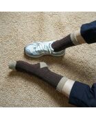 Calcetines en mezcla de lana con bordes marrón/caramelo