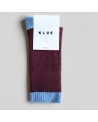 Calzini in misto lana con bordi bordeaux/celeste