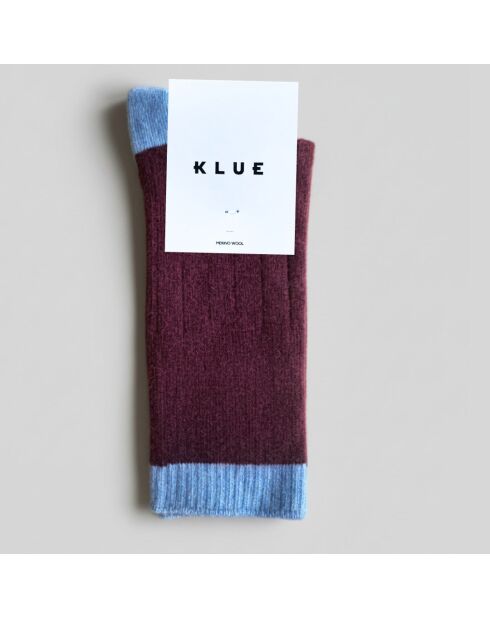 Calzini in misto lana con bordi bordeaux/celeste