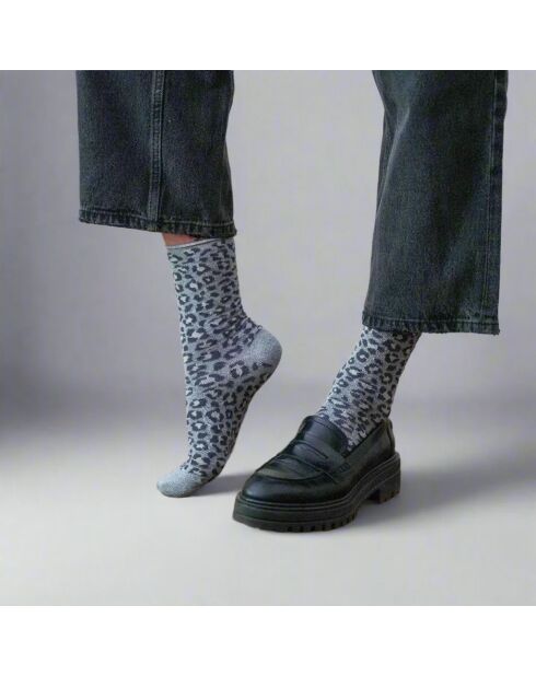 Chaussettes Glitter Lurex en Lyocell écologique gris léopard