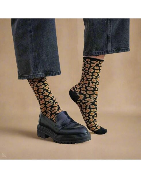 Chaussettes Glitter Lurex en Lyocell écologique léopard Ambre