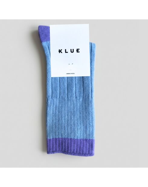 Chaussettes en Laine mélangée avec bandes bleu ciel/lavande