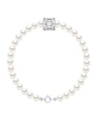 Bracciale in argento rodiato e perle coltivate d'acqua dolce semicircolari bianche naturali