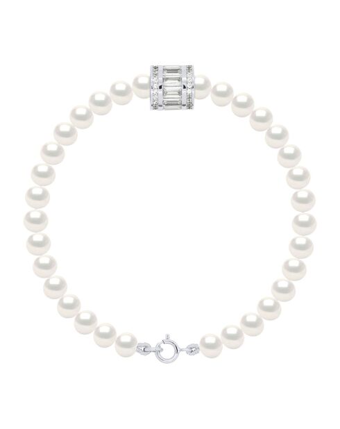 Bracciale in argento rodiato e perle coltivate d'acqua dolce semicircolari bianche naturali