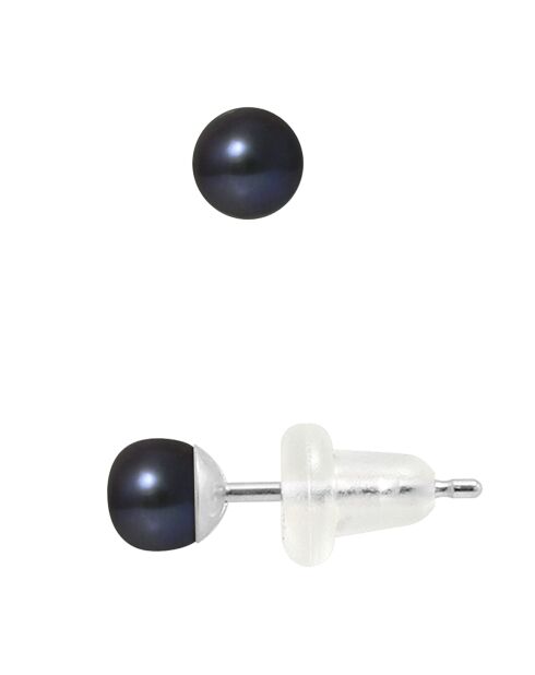 Boucles d'Oreilles en Argent rhodié & Perles d'Eau Douce boutons tahiti 4-5 mm noires