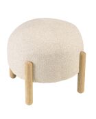 Pouf en tissu effet laine beige et pieds bois