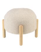 Pouf en tissu effet laine beige et pieds bois