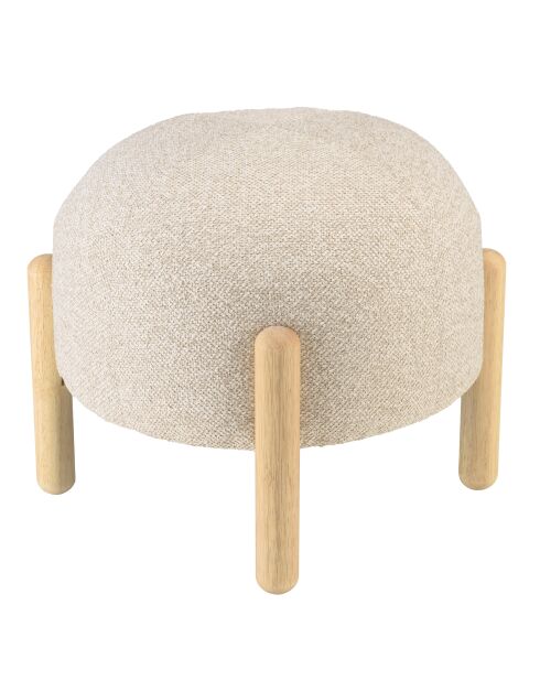 Pouf en tissu effet laine beige et pieds bois
