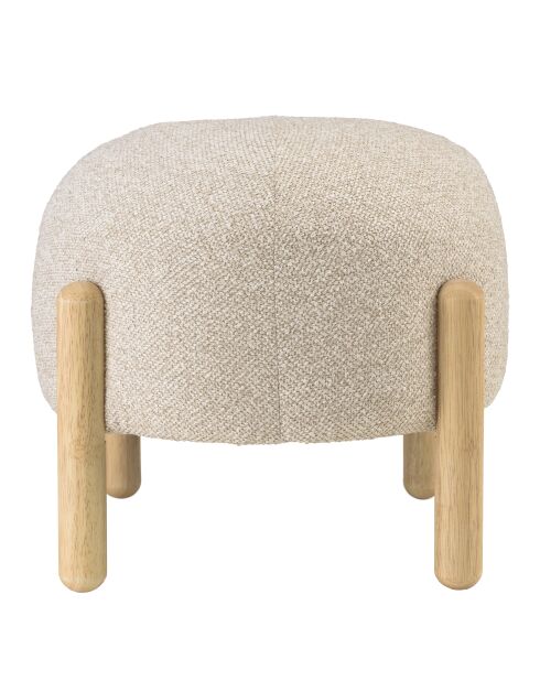 Pouf en tissu effet laine beige et pieds bois