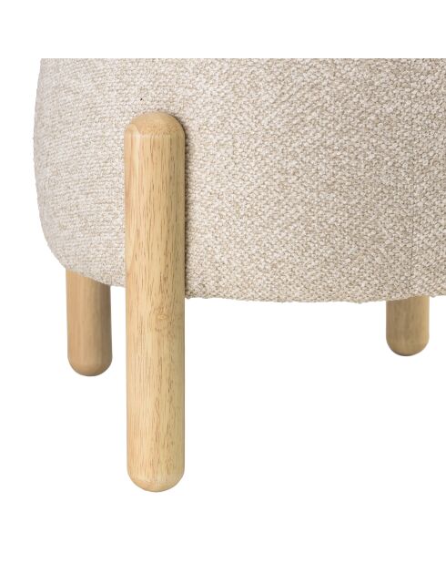 Pouf en tissu effet laine beige et pieds bois