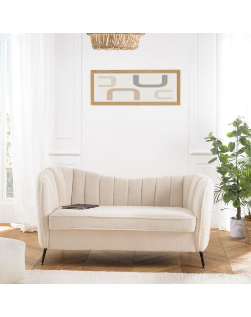 Canapé vague 2 places tissu bouclette écru pieds métal