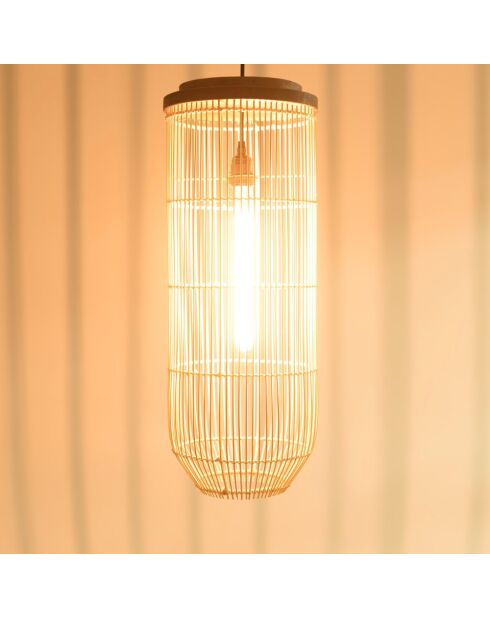 Suspension longue 25x25cm rotin couleur naturelle et teck