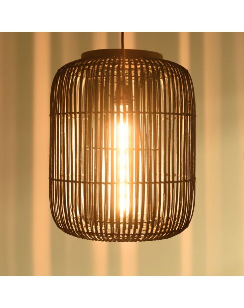 Suspension allongée 35x35cm en rotin couleur noire et teck