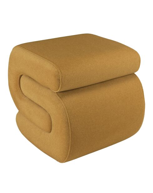 Pouf en tissu effet velours jaune moutarde