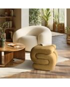 Pouf en tissu effet velours jaune moutarde