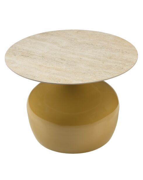 Table basse 60cm plateau carreaux vitrifiés pied fer camel