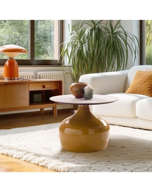 Table basse 60cm plateau carreaux vitrifiés pied fer camel