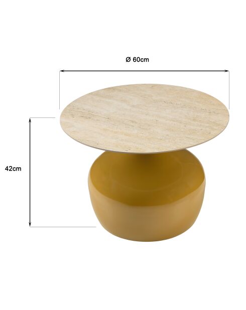 Table basse 60cm plateau carreaux vitrifiés pied fer camel