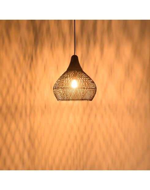 Suspension cloche 40x40cm en rotin couleur noire et teck