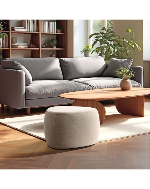 Pouf forme galet n°2 en tissu effet velours beige foncé