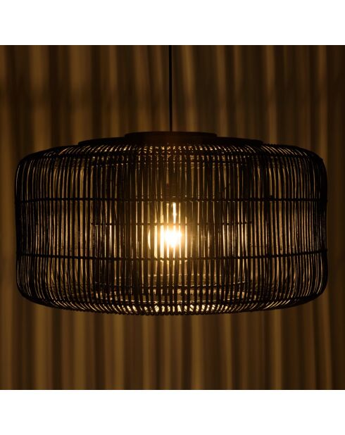 Suspension seau 76x76cm en rotin couleur noire et teck