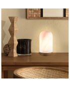 Lampe de table 10x10cm en pierre naturelle d'onyx et teck