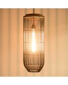 Suspension longue 25x25cm en rotin couleur noire et teck