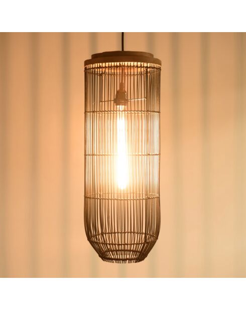 Suspension longue 25x25cm en rotin couleur noire et teck