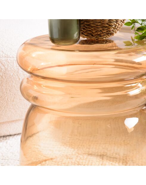 Table d'appoint design en verre fumé couleur marron clair