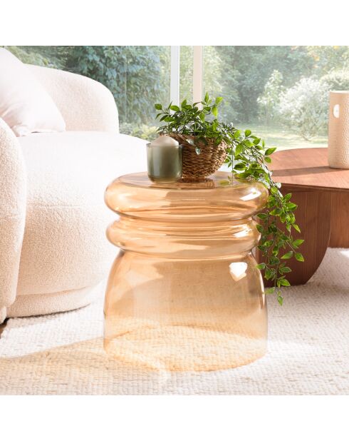 Table d'appoint design en verre fumé couleur marron clair