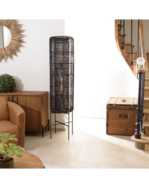 Lampadaire 39x39cm rotin couleur noire pieds acier