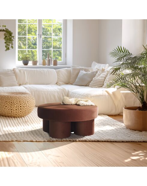 Pouf forme design n°1 en tissu effet velours marron