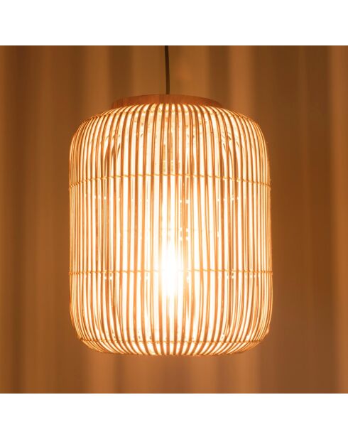 Suspension allongée 35x35cm rotin couleur naturelle et teck