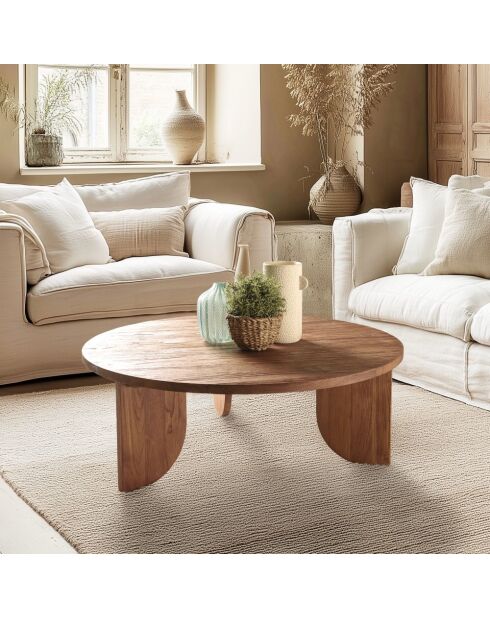 Table basse ronde 100x100cm en bois de teck recyclé