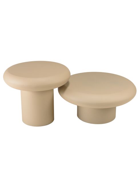 Set de 2 tables basses forme champignon en fer beige mat