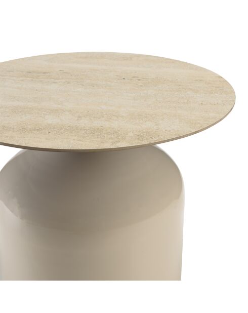Table d'appoint plateau carreaux vitrifiés pied en fer beige