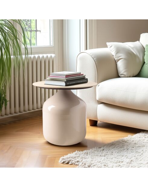 Table d'appoint plateau carreaux vitrifiés pied en fer beige